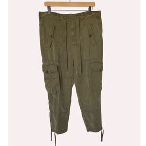 Polo Ralph Lauren Womens Lyocell Linen Olive Green Cargo Pants w Drawstring sz 6